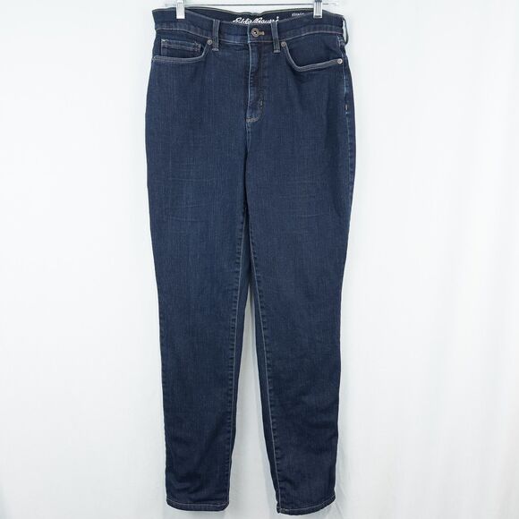 Eddie Bauer Voyager Fleece Lined High Rise Straight Jeans Womens 8 Dark Indigo - Picture 1 of 16